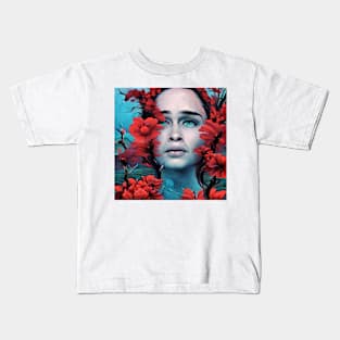 woman with red flowers Kids T-Shirt